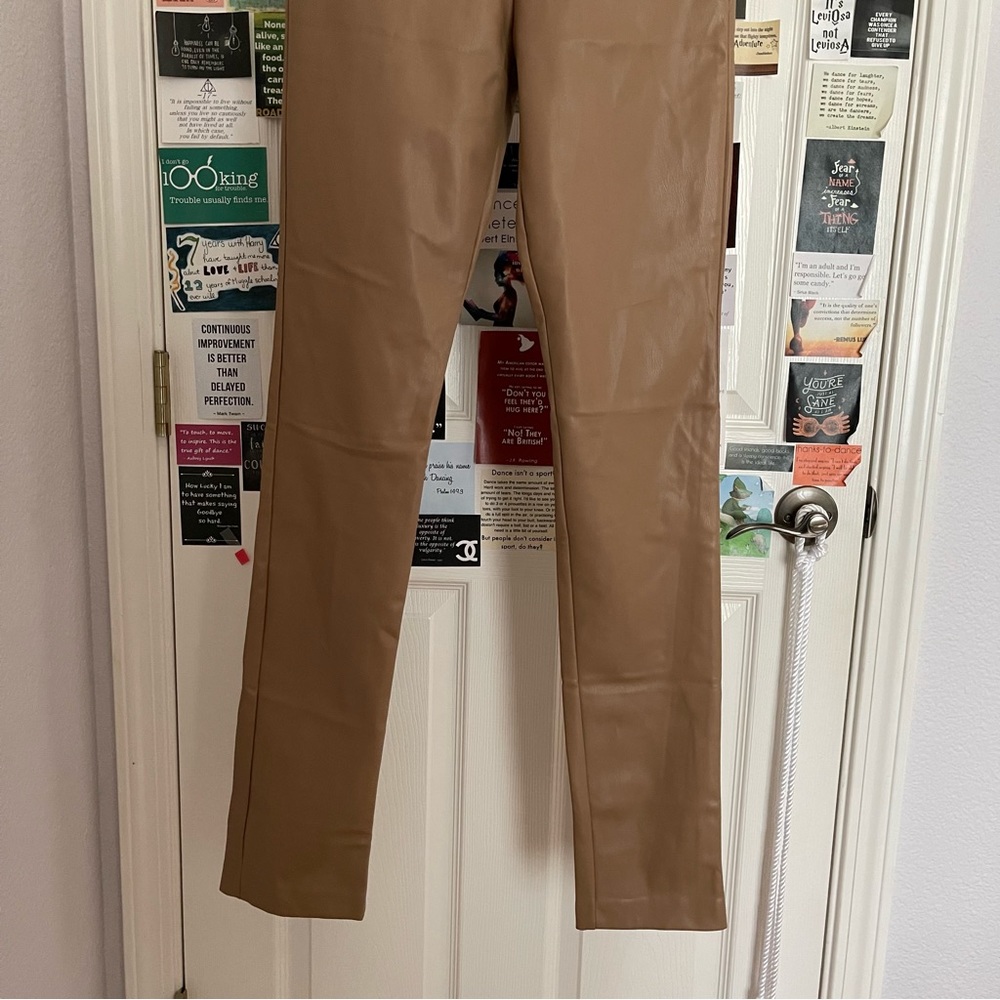Zara Beige High Rise Faux Leather Leggings - Picture 3 of 8